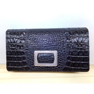 Brighton‎ Vintage Croc Embossed Black Crossbody Purse Clutch Wallet Convertible